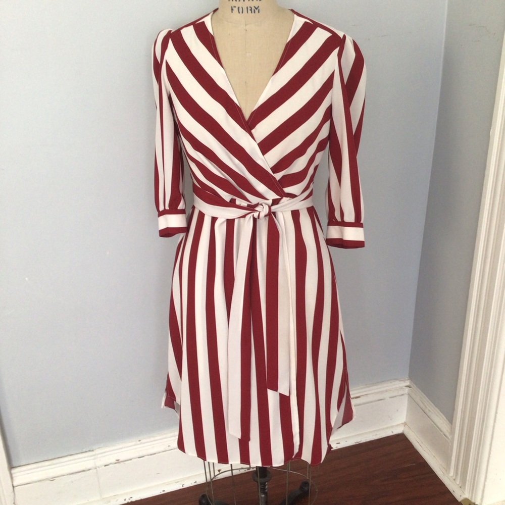 Bar III Elegant Red and White Striped Wrap Dress